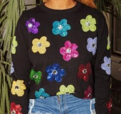 Queen Of Sparkles Rainbow Sequin Flower Sweater -Queen of Sparkles Flower2copy b05b6420 d9c3 4cda 9d6c d520021cc0e4