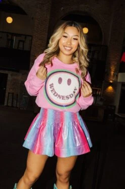 Queen Of Sparkles Blue/Purple Pastel Leather Smocked Shorts -Queen of Sparkles IMG 2088