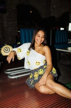 Queen Of Sparkles One Shoulder Sequin Star Smiley Tee
