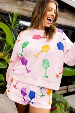 Light Pink Wine Glass Sweatshirt -Queen of Sparkles IMG 8591 c9260b06 adc8 4df3 8cbf 5a705b5c08e3
