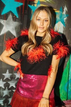Queen Of Sparkles Black With Red Feather Sweater -Queen of Sparkles IMG 9571