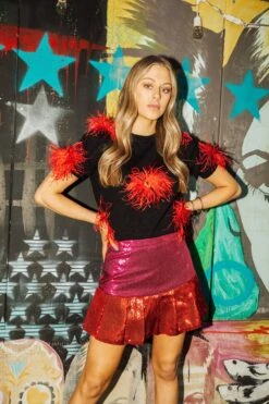 Queen Of Sparkles Black With Red Feather Sweater -Queen of Sparkles IMG 9573