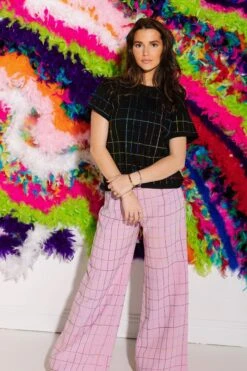 Black Rhinestone Plaid Tee -Queen of Sparkles QOS 475