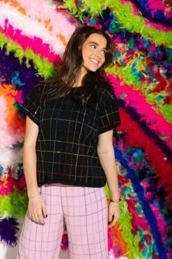 Black Rhinestone Plaid Tee -Queen of Sparkles QOS 476