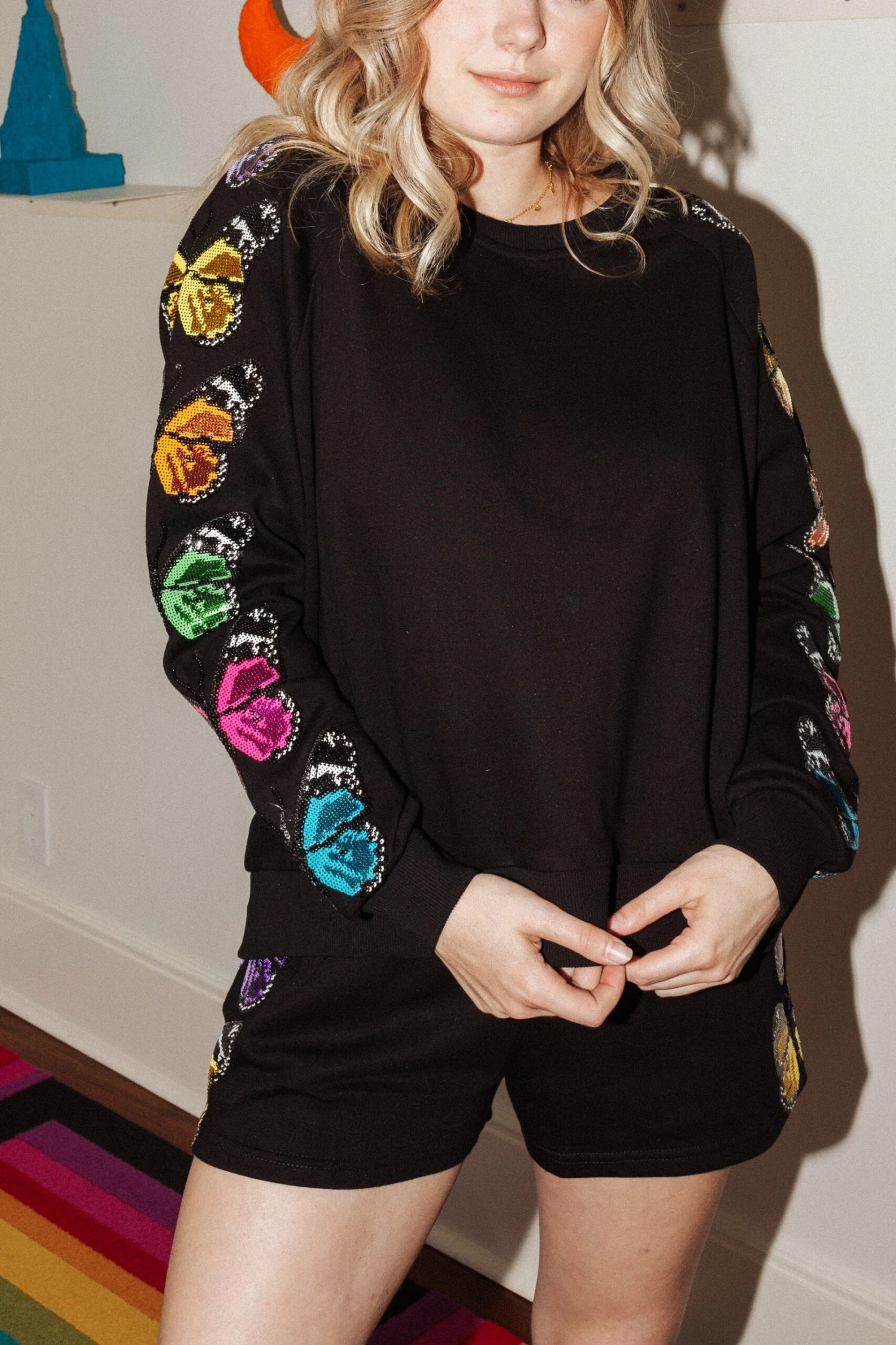 Black/Rainbow Butterfly Side Shorts 2 Black/Rainbow Butterfly Side Shorts - Image 2