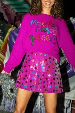 Queen Of Sparkles Purple Mardi Pardi Queen Sweater -Queen of Sparkles QOS 96