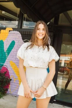 Queen Of Sparkles White Cotton Rhinestone Swing Short