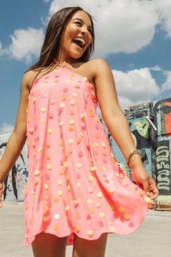 Queen Of Sparkles Neon Pailette Sequin Halter Dress