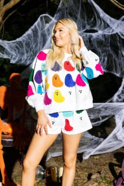 Queen Of Sparkles White Rainbow Fuzzy Ghost Sweatshirt 6 Queen Of Sparkles White Rainbow Fuzzy Ghost Sweatshirt -Queen of Sparkles QOSHALLOWEEN 108