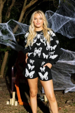 Queen Of Sparkles Black & White Butterfly Skeleton Sweatshirt -Queen of Sparkles QOSHALLOWEEN 218