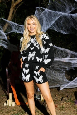 Queen Of Sparkles Black & White Butterfly Skeleton Short