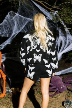Queen Of Sparkles Black & White Butterfly Skeleton Sweatshirt -Queen of Sparkles QOSHALLOWEEN 222 1