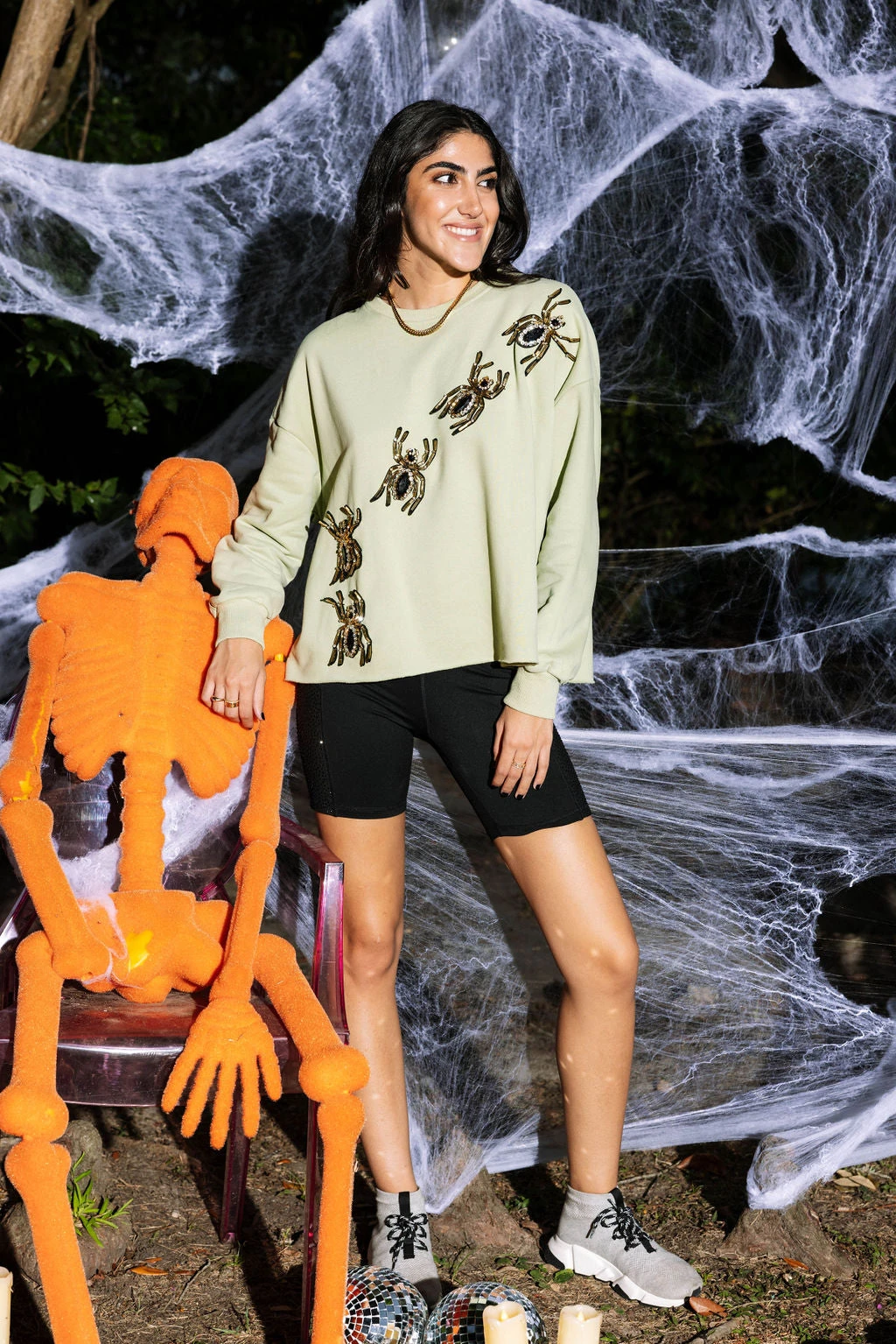 Queen Of Sparkles Moss Green Embellished Spider Sweatshirt 1 Queen Of Sparkles Moss Green Embellished Spider Sweatshirt