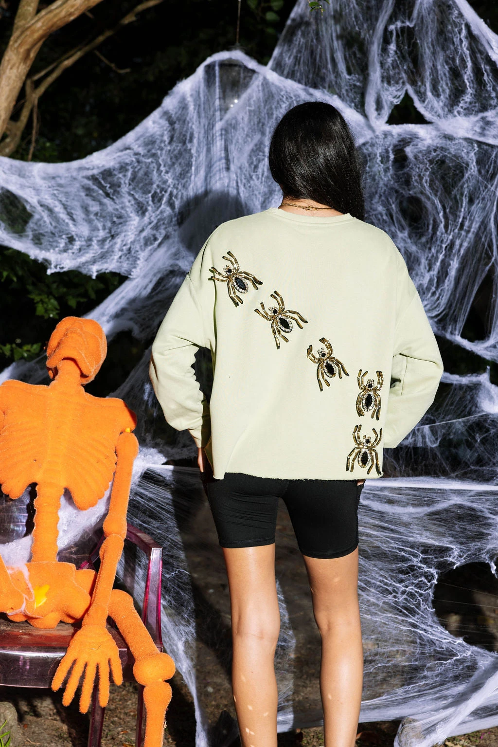 Queen Of Sparkles Moss Green Embellished Spider Sweatshirt 2 Queen Of Sparkles Moss Green Embellished Spider Sweatshirt - Image 2