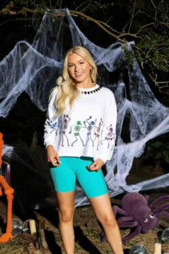 Queen Of Sparkles White Dancing Skeleton Sweatshirt