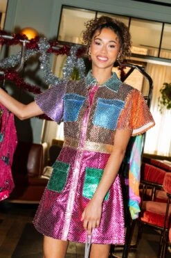 Queen Of Sparkles Metallic Colorblock Dress