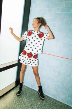 Queen Of Sparkles White Polka Dot Skirt With Red Flowers -Queen of Sparkles QOSHOLIDAY soelstudio 266 e93e5fe0 2e95 42a0 b24d f61993a20b16