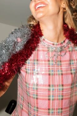 Queen Of Sparkles Full Sequin Pink Plaid Necklace Dress -Queen of Sparkles QOSHOLIDAY soelstudio 363
