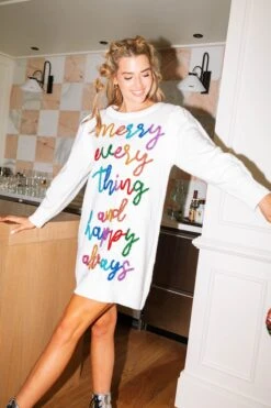 Queen Of Sparkles White Merry Everything & Happy Always Sweater Dress -Queen of Sparkles QOSHOLIDAY soelstudio 432