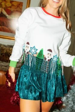 Queen Of Sparkles White Christmas Fringe Sweatshirt 7 Queen Of Sparkles White Christmas Fringe Sweatshirt -Queen of Sparkles QOSHOLIDAY soelstudio 48