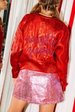 Queen Of Sparkles Red Metallic Naughty Queen Cardigan -Queen of Sparkles QOSHOLIDAY soelstudio 491 61b0d02b e341 4559 a5a1 a7cb27a0dec8