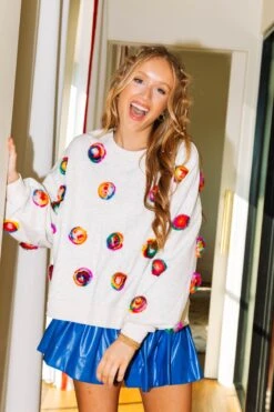 Queen Of Sparkles Grey Pom Pom Sweatshirt -Queen of Sparkles QOSHOLIDAY soelstudio 606