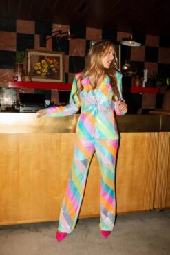 Queen Of Sparkles Rainbow Sequin Stripe Diagonal Pant -Queen of Sparkles QOSHOLIDAY soelstudio 749