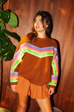 Queen Of Sparkles Brown Sweater With Neon Sequin Stripe -Queen of Sparkles QOSHOLIDAY soelstudio 863