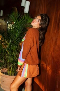 Queen Of Sparkles Brown Sweater With Neon Sequin Stripe -Queen of Sparkles QOSHOLIDAY soelstudio 867