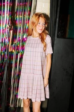 Queen Of Sparkles Pink Rhinestone Plaid Tee Dress