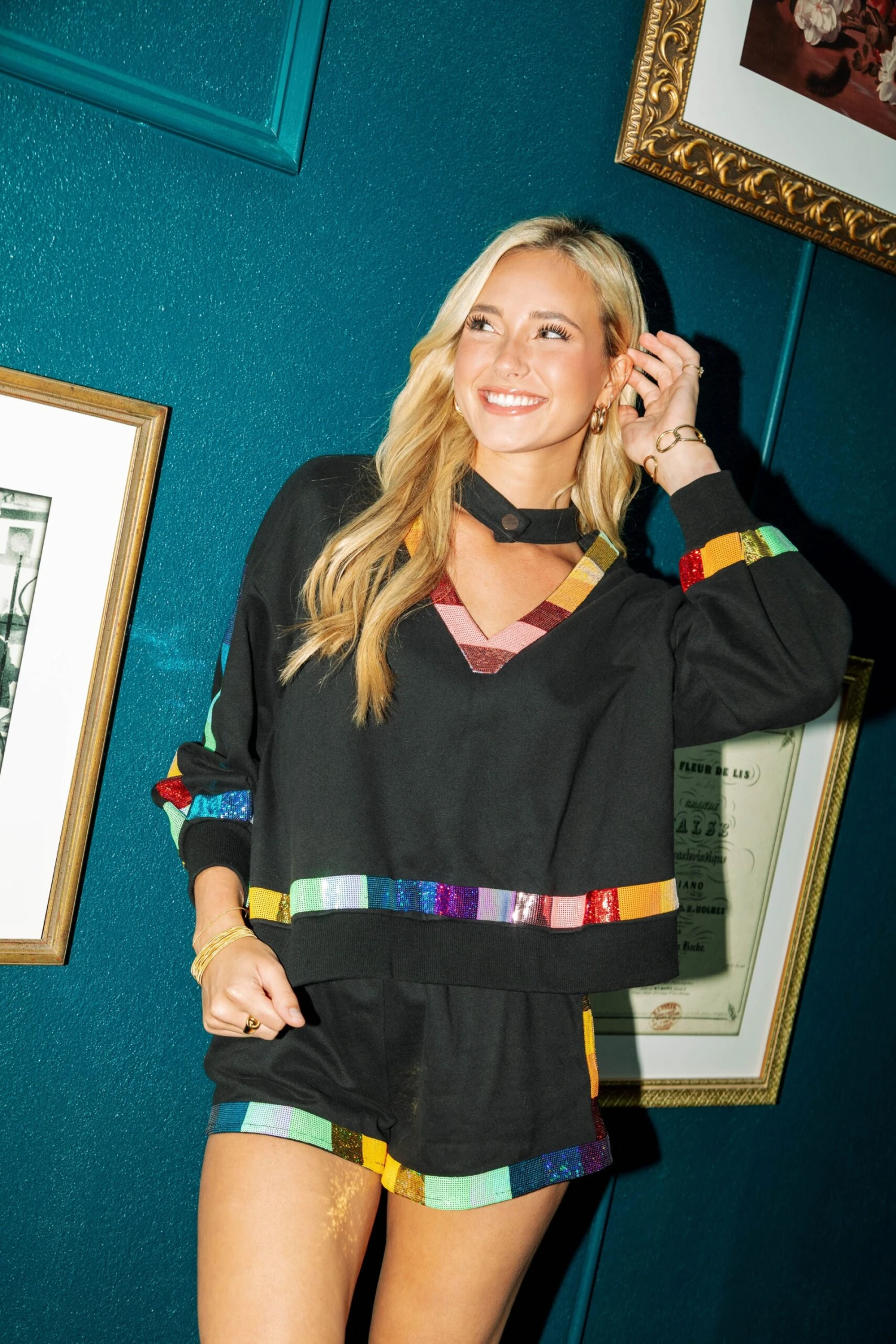 Queen Of Sparkles Black Rainbow Trim Cut Out Sweatshirt 1 Queen Of Sparkles Black Rainbow Trim Cut Out Sweatshirt