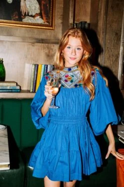 Queen Of Sparkles Royal Blue Full Rhinestone Cotton Dress -Queen of Sparkles SOELSTUDIO QOSOCT 352