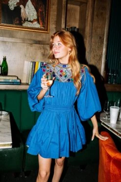 Queen Of Sparkles Royal Blue Full Rhinestone Cotton Dress