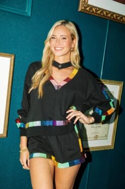 Queen Of Sparkles Black Rainbow Trim Cut Out Sweatshirt 5 Queen Of Sparkles Black Rainbow Trim Cut Out Sweatshirt -Queen of Sparkles SOELSTUDIO QOSOCT 36