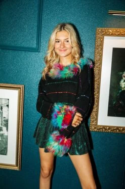 Queen Of Sparkles Black Sequin Stripe Feather Sweater -Queen of Sparkles SOELSTUDIO QOSOCT 39