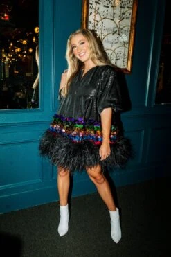 Queen Of Sparkles Black Sequin Feather Rainbow Paillette Dress 5 Queen Of Sparkles Black Sequin Feather Rainbow Paillette Dress -Queen of Sparkles SOELSTUDIO QOSOCT 60