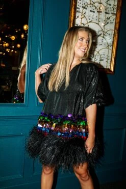 Queen Of Sparkles Black Sequin Feather Rainbow Paillette Dress 6 Queen Of Sparkles Black Sequin Feather Rainbow Paillette Dress -Queen of Sparkles SOELSTUDIO QOSOCT 62