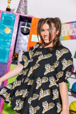 Black Asymmetrical Tiger Dress -Queen of Sparkles SOELSTUDIO QOS GAMEDAY 2023 1336