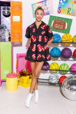 Black & Red Football Romper 7 Black & Red Football Romper -Queen of Sparkles SOELSTUDIO QOS GAMEDAY 2023 1601