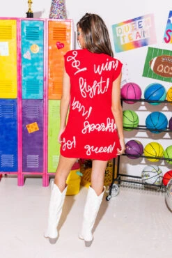 Red & White Go Fight Win Sweater Tank Dress -Queen of Sparkles SOELSTUDIO QOS GAMEDAY 2023 1708