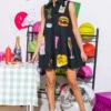 Queen Of Sparkles Black Tailgate Food Icon Collar Dress