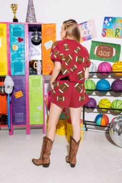 Maroon & Brown Fuzzy Football Top -Queen of Sparkles SOELSTUDIO QOS GAMEDAY 2023 474 4fb1908b 45a7 4ef1 9713 583d9818a800