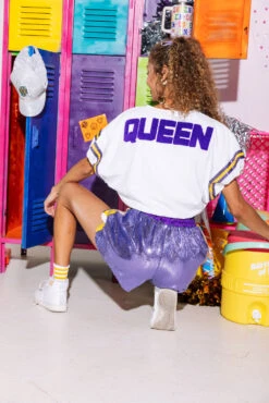 White With Purple & Gold Jersey Bubble Top