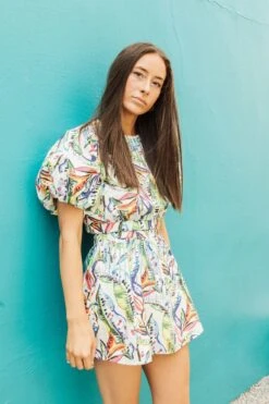 Queen Of Sparkles Tropical Puff Sleeve Jeweled Crop -Queen of Sparkles image 140aa268 b250 4b0c 9cc3 f6ffb640d079