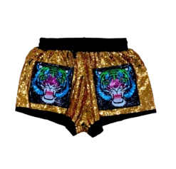 Queen Of Sparkles Gold Rainbow Tiger Sequin Shorts