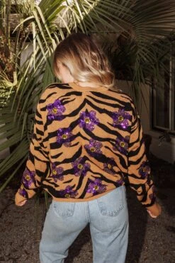 Queen Of Sparkles Tiger Print Sequin Flower Sweater -Queen of Sparkles image 223244ed 61e1 4eee 85d6 25cad172d8c4