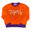 Queen Of Sparkles Glitter Script Orange W/ Purple "Tigers" Long Sleeve Sweater