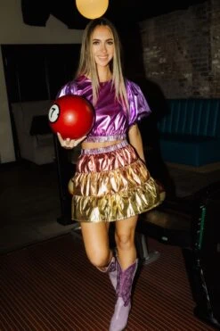 Queen Of Sparkles Pink/Gold Metallic Mini Skort -Queen of Sparkles image 2acf8334 7b0d 4b17 a905 495919a2fff7