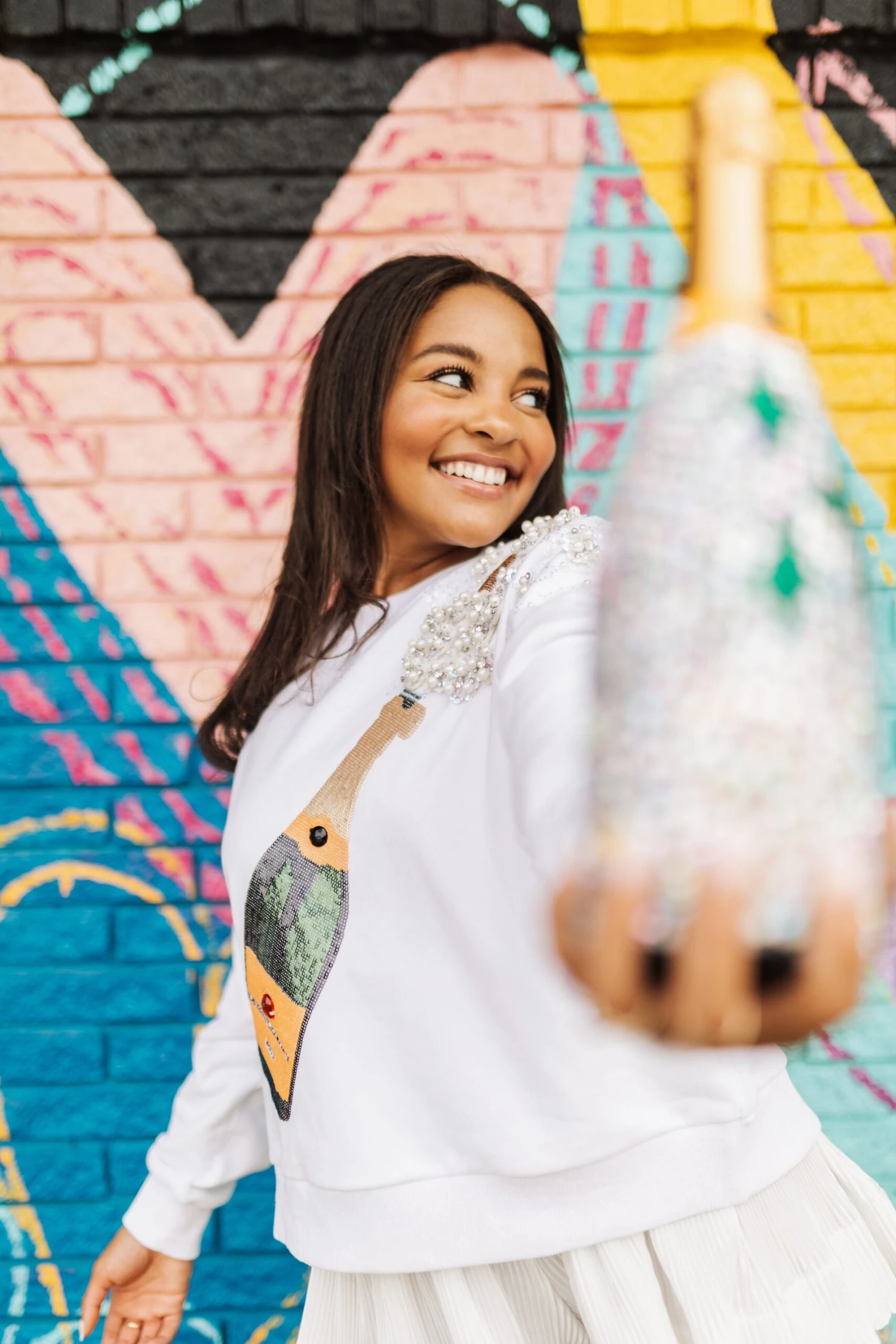 Queen Of Sparkles White Popping Champagne Sweatshirt 2 Queen Of Sparkles White Popping Champagne Sweatshirt - Image 2