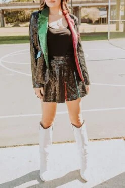 Queen Of Sparkles Black Sequin Rainbow Pleat Skort 4 Queen Of Sparkles Black Sequin Rainbow Pleat Skort -Queen of Sparkles image 341be36b 0ff5 4211 a62a 999b12d21957